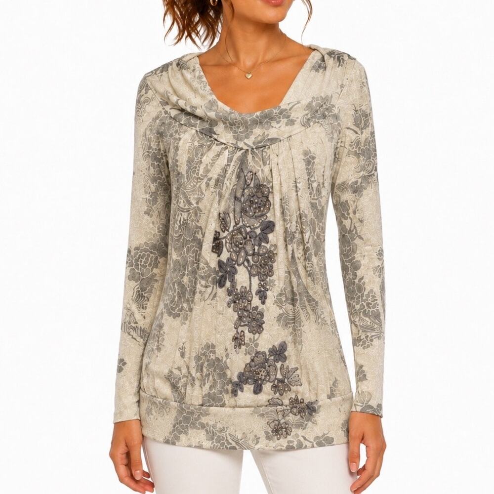 XL Arden B Champagne Sparkle Rhinestone Sublimation Long Sleeve Shirt Top